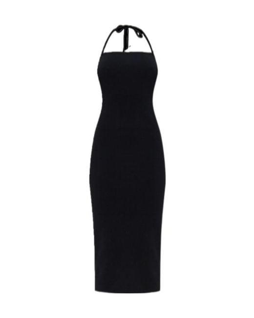 Cult Gaia Black Halterneck Ribbed Midi Dress