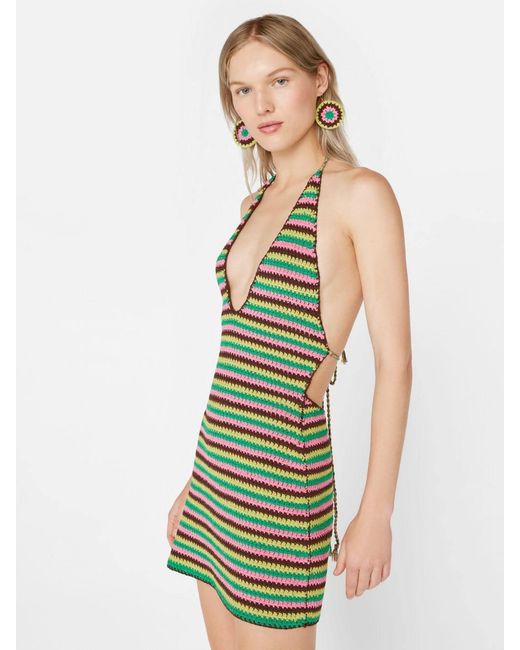 FRAME Green Crochet Neck Mini Dress