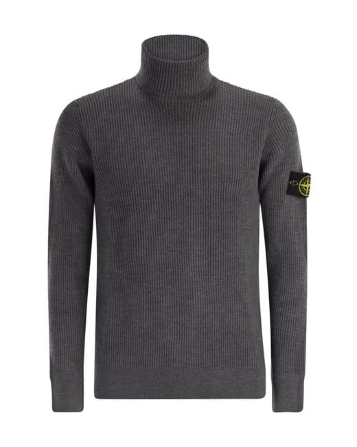 Stone Island Gray Finely Ribbed Turtleneck Sweater for men
