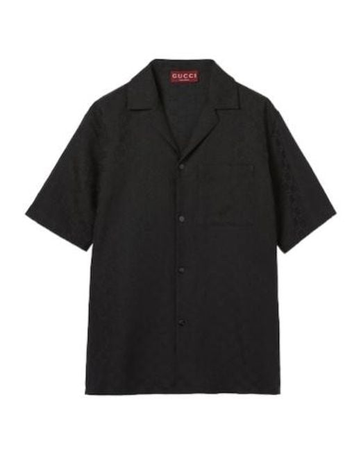 Gucci Black Gg Canvas Linen Blend Bowling Shirt for men