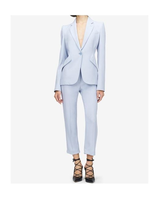 McQueen White Cropped Tailored Trousers