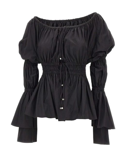 Blumarine Black Puffed-Sleeve Elasticated-Waist Blouse