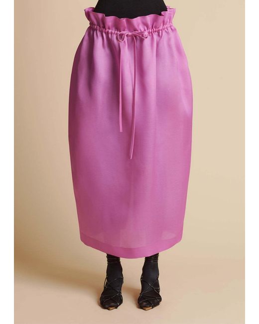 Khaite Pink Ember Paperbag-waist Silk Organza Midi Skirt