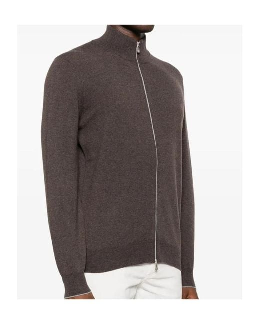 Brunello Cucinelli Black High Neck Zip-Up Cardigan for men