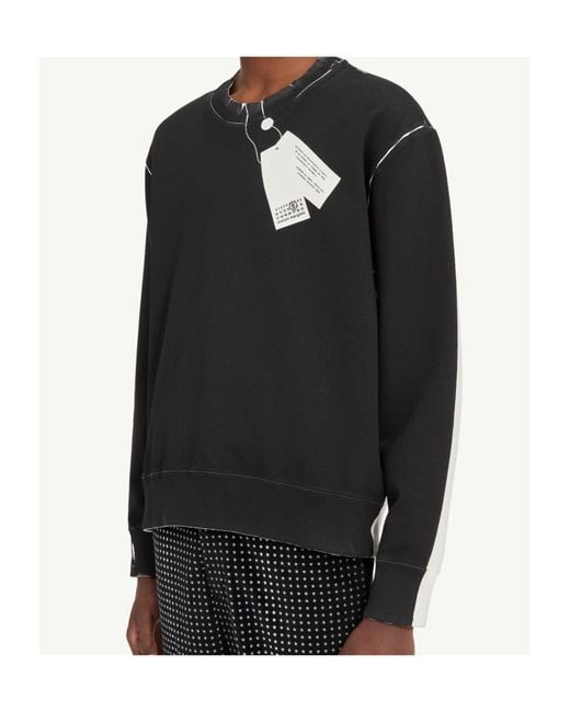 MM6 by Maison Margiela Black Branded Tag Printed Distressed Sweatshirt for men