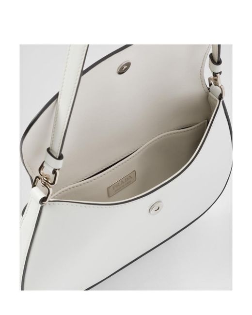 Prada White Cleo Brushed Leather Shoulder Bag With Flap