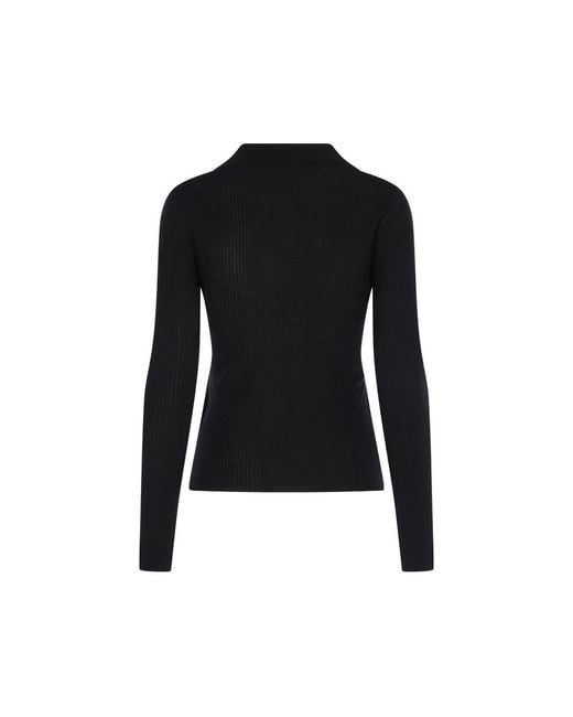 Max Mara Black Long-Sleeve Knitted Polo Shirt
