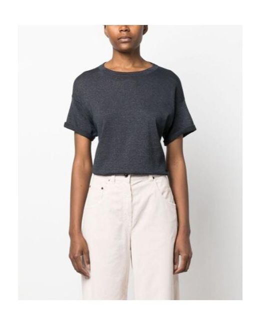 Brunello Cucinelli Black Short-Sleeved Crewneck Knitted T-Shirt