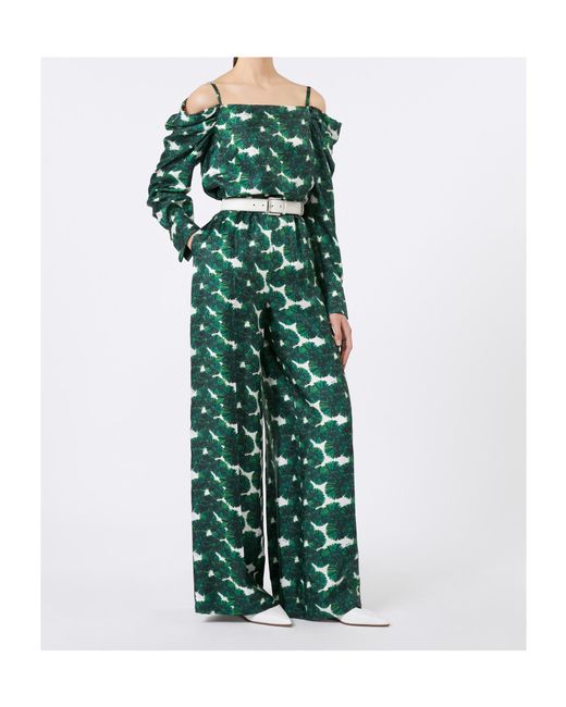 Max Mara Green Printed Silk Trousers