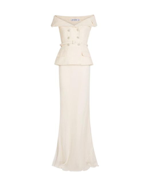 Self-Portrait White Tailored Double-Breasted Bouclé Maxi Dress