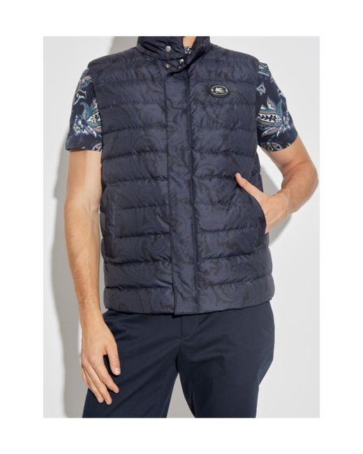 Etro Blue Padded Vest With Logo for men