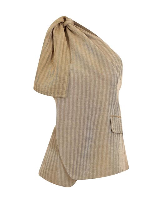 Uma Wang Natural Striped One-Shoulder Top