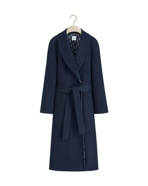 Dior Blue Belted Shawl-Collar Coat