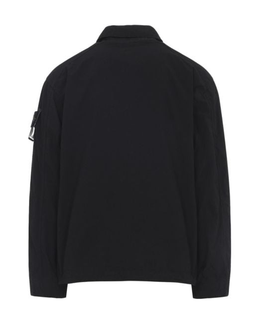 Stone Island Black Logo Patch Buttoned Jacket for men