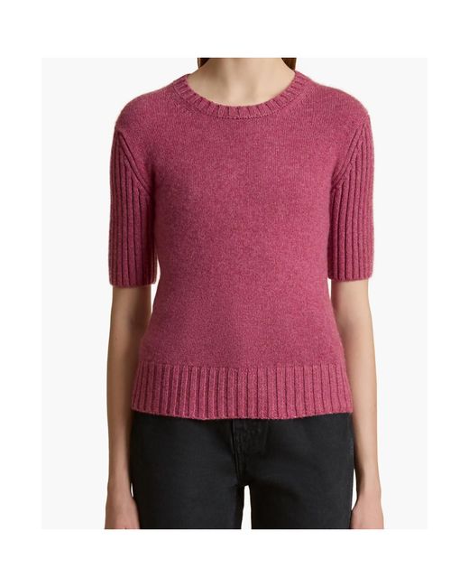 Khaite Pink Mia Cashmere Short-Sleeve Sweater