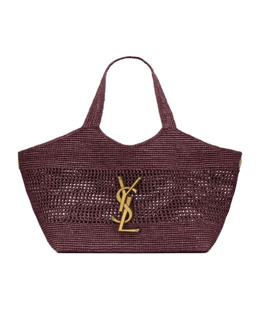Saint Laurent Purple Icare Raffia Medium Handbag