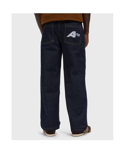 Arte' Blue Arte Logo Pocket Straight-Leg Jeans for men