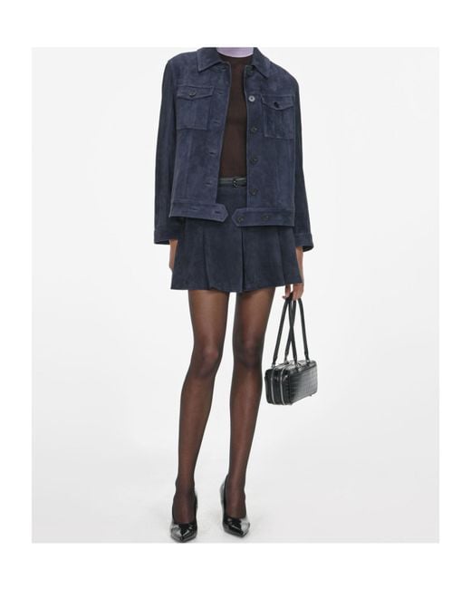 Self-Portrait Blue Flap-Pocket Suede Jacket