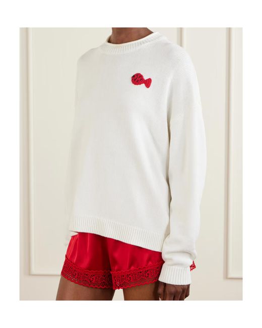 Staud White Giada Logo Embroidered Sweater