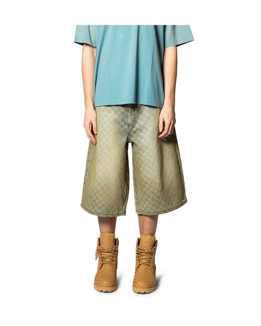 M I S B H V Green Check Pattern Shorts for men