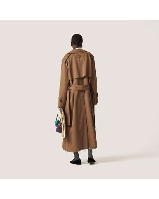 Miu Miu Brown Double-Breasted Gabardine Coat