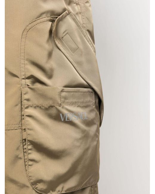Versace Brown Logo Printed Drawstring Shorts for men