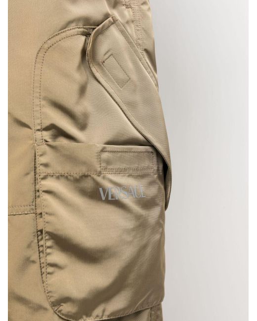 Versace Brown Logo Printed Drawstring Shorts for men