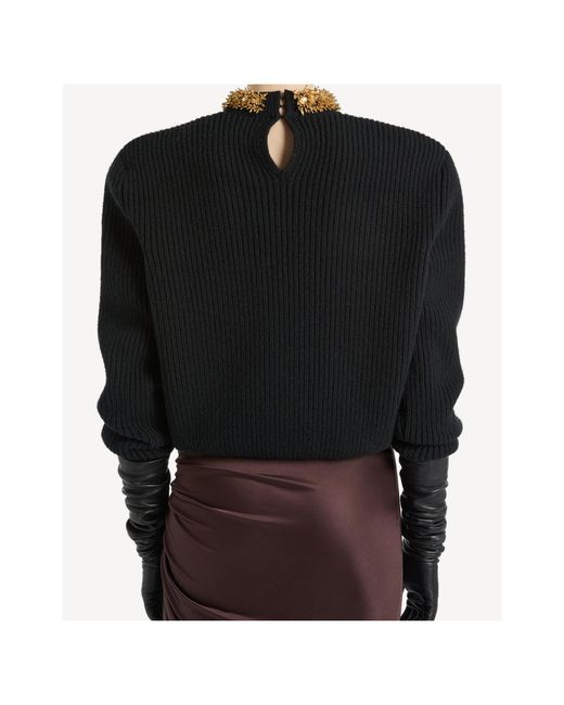 Balmain Black Cashmere Jumper With Embroidered Trim
