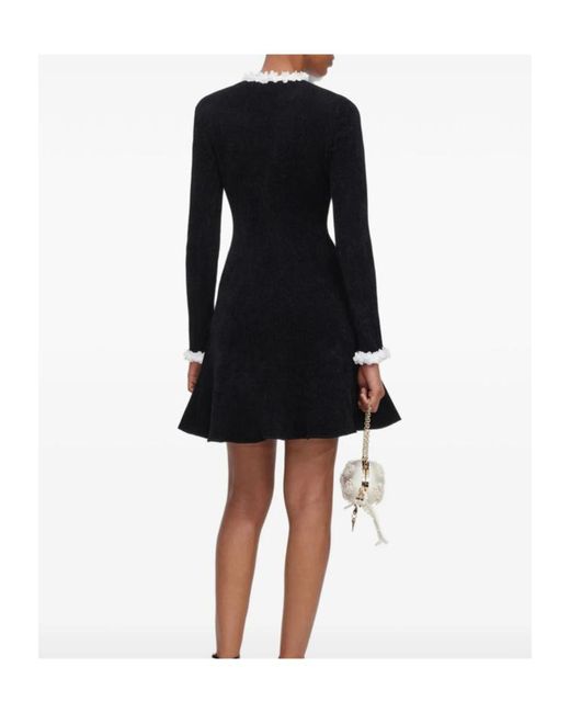 Self-Portrait Black Chenille Knit Flower Trim Mini Dress