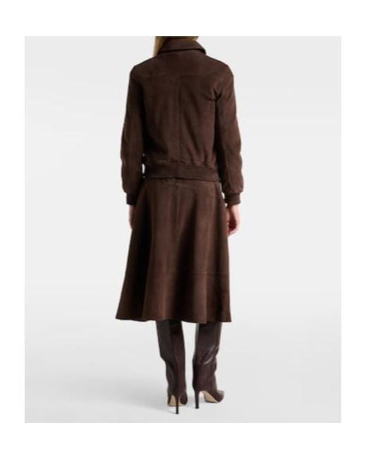 Yves Salomon Brown Suede Midi Skirt