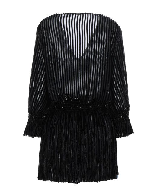 Saint Laurent Black Striped Satin Long Sleeve Dress