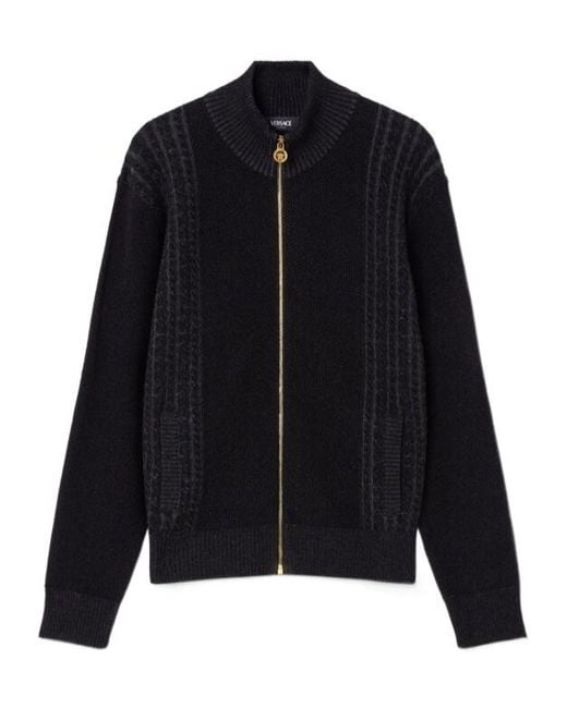Versace Black Zipped Knitted Cardigan for men