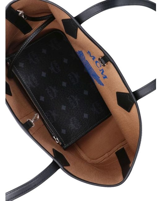 MCM Black Logo Plaque Monogram Tote Bag