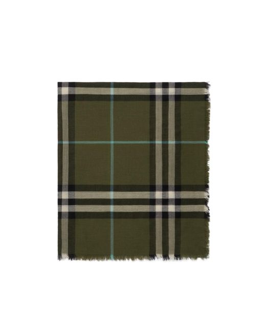 Burberry Green Wide Check Frayed-Edge Scarf for men