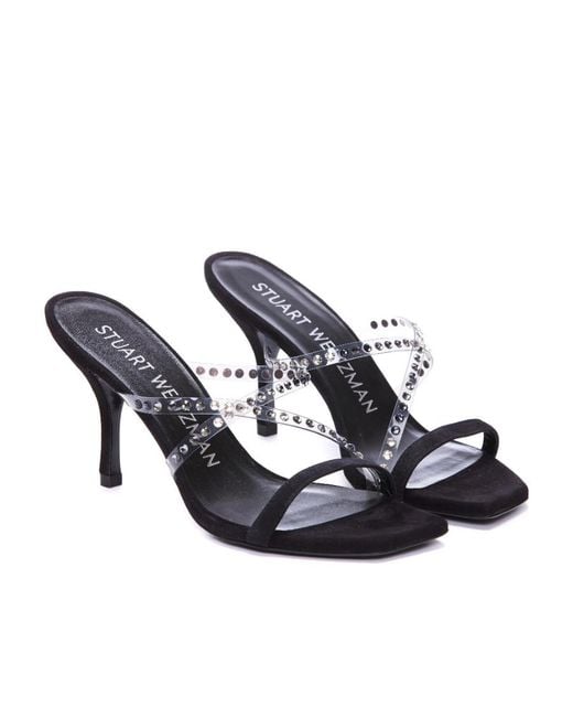 Stuart Weitzman White Embellished Slip-On Sandals