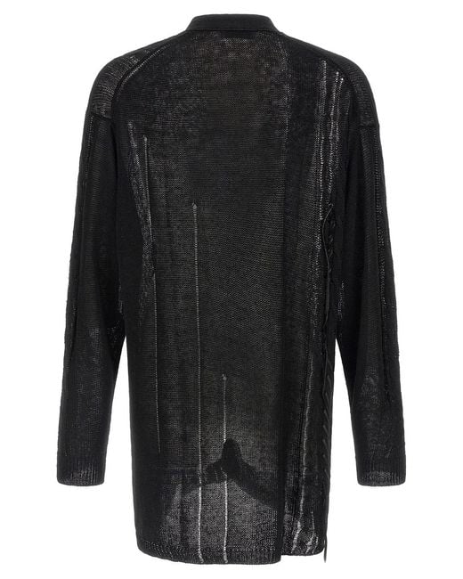 Yohji Yamamoto Black Lace-Up Oversized Cardigan for men