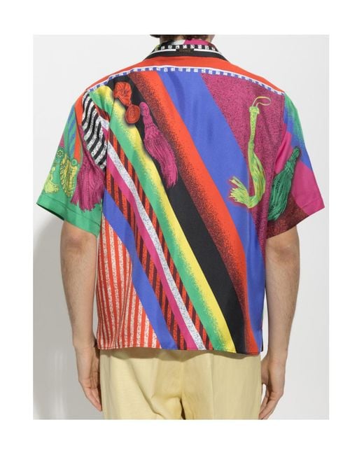 Versace Blue Pattern-Printed Short-Sleeved Shirt for men