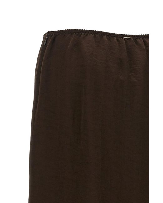 Twinset Brown Satin Lace Midi Skirt