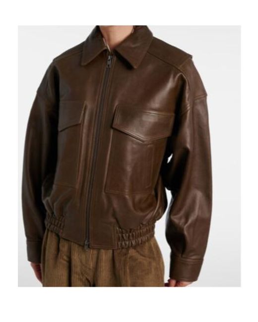 Staud Brown Eugene Leather Bomber Jacket
