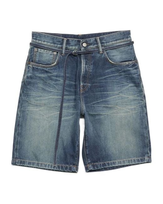 Acne Blue Logo-Patch Denim Shorts for men
