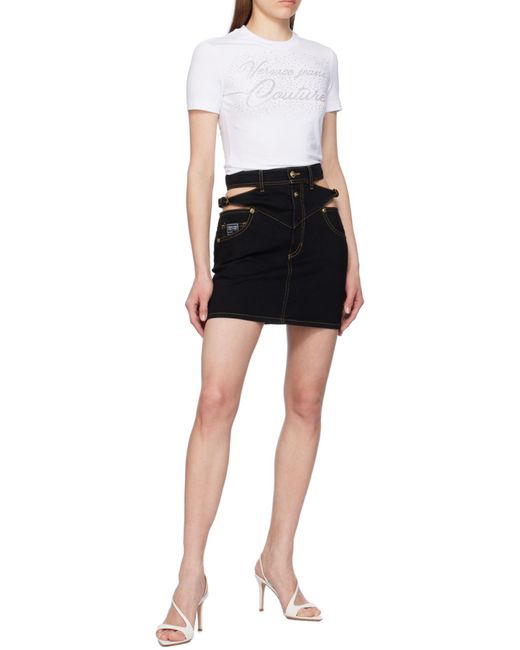 Versace Jeans Black Couture Cut-Out Detailed Denim Mini Skirt