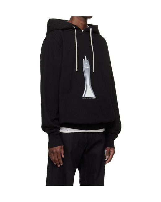Rick Owens Black Oversized Printed Hoodie for men