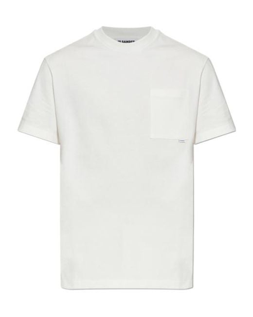 Jil Sander White Logo Tag Crewneck T-Shirt for men