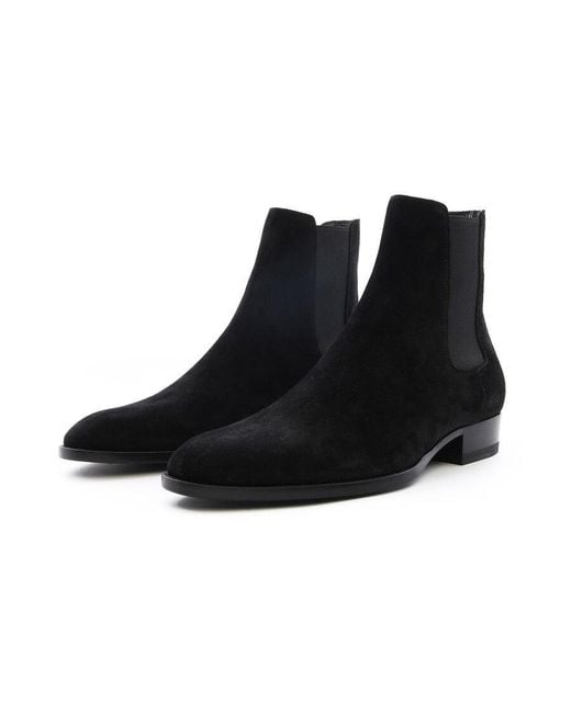 Saint Laurent Black Wyatt 30 Suede Ankle Boots for men
