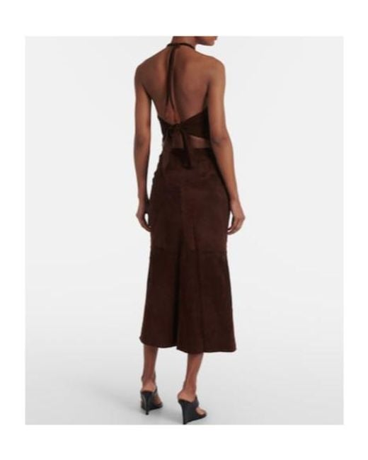 Johanna Ortiz Brown Mid-Rise Suede Midi Skirt