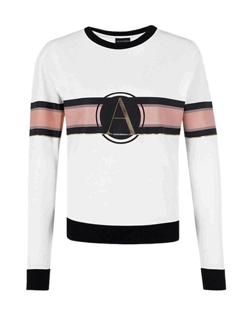 Emporio Armani White Round Neck Logo Sweater