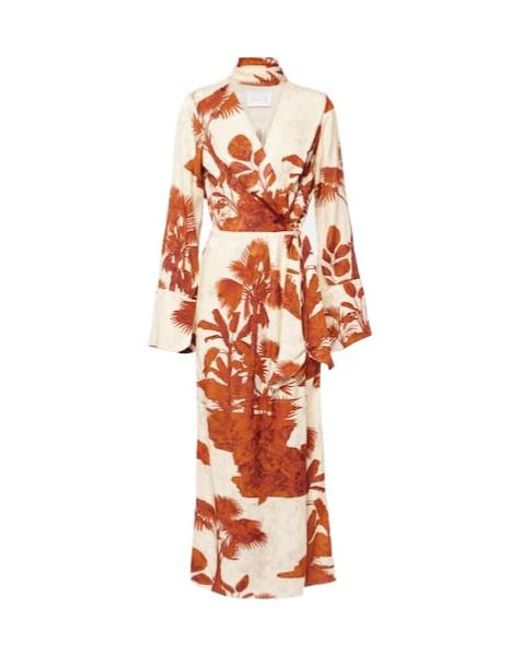 Johanna Ortiz White Unmooring Tie-Neck Printed Maxi Dress