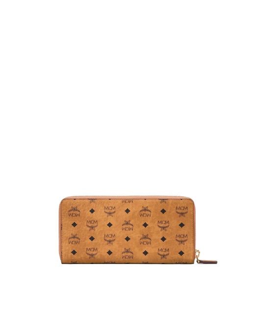 MCM Brown Visetos Printed Zipped Wallet