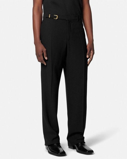 Versace Black Belted Tailored Trousers for men
