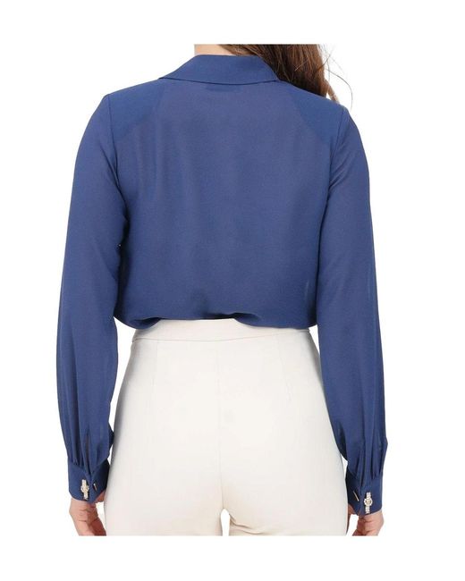 Elisabetta Franchi Blue Cufflink Bodysuit-Style Blouse